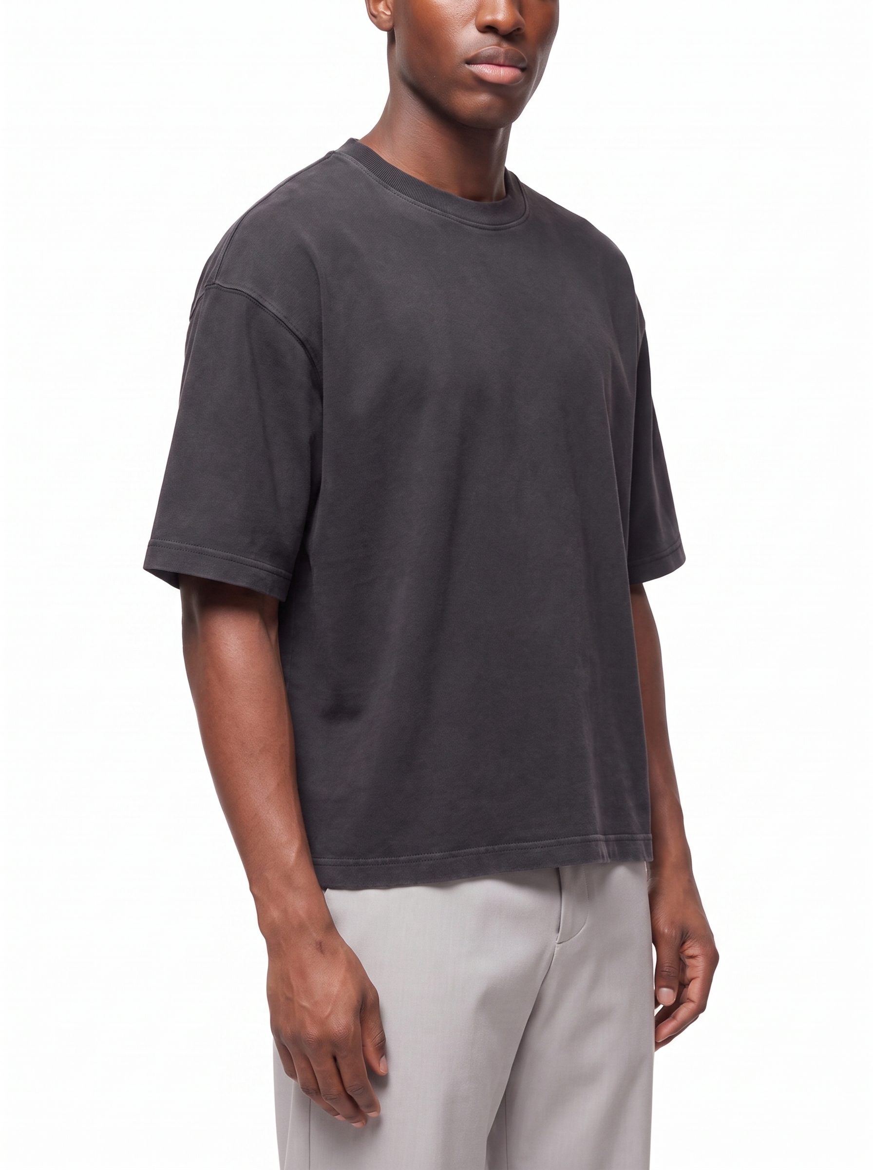 Boxy tee dropped shoulder fit three quarter view