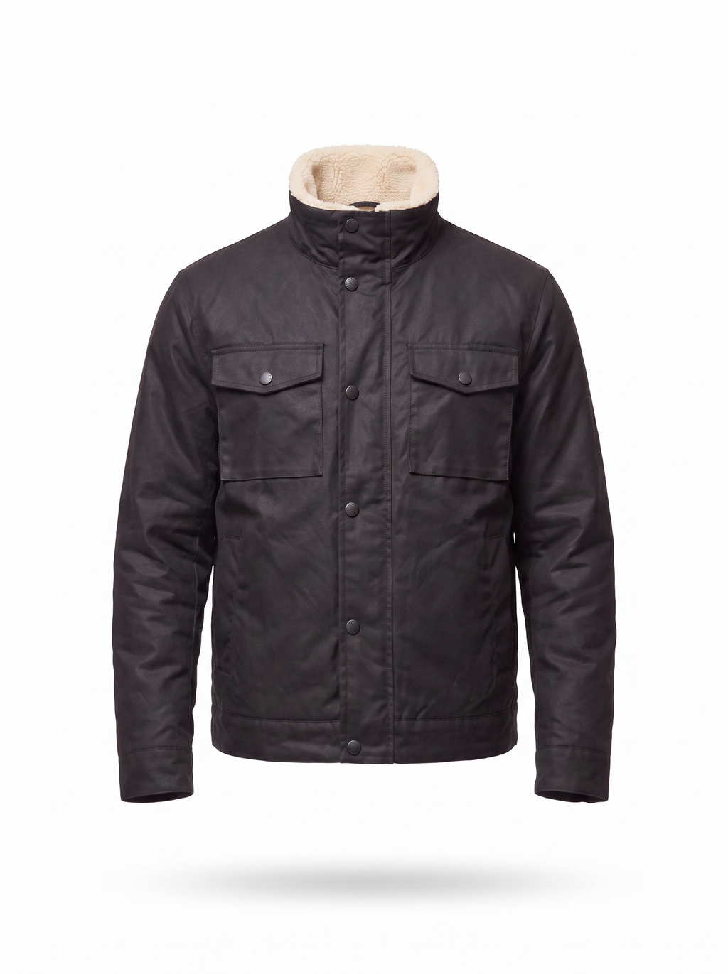 Waxed canvas jacket product shot on white background
