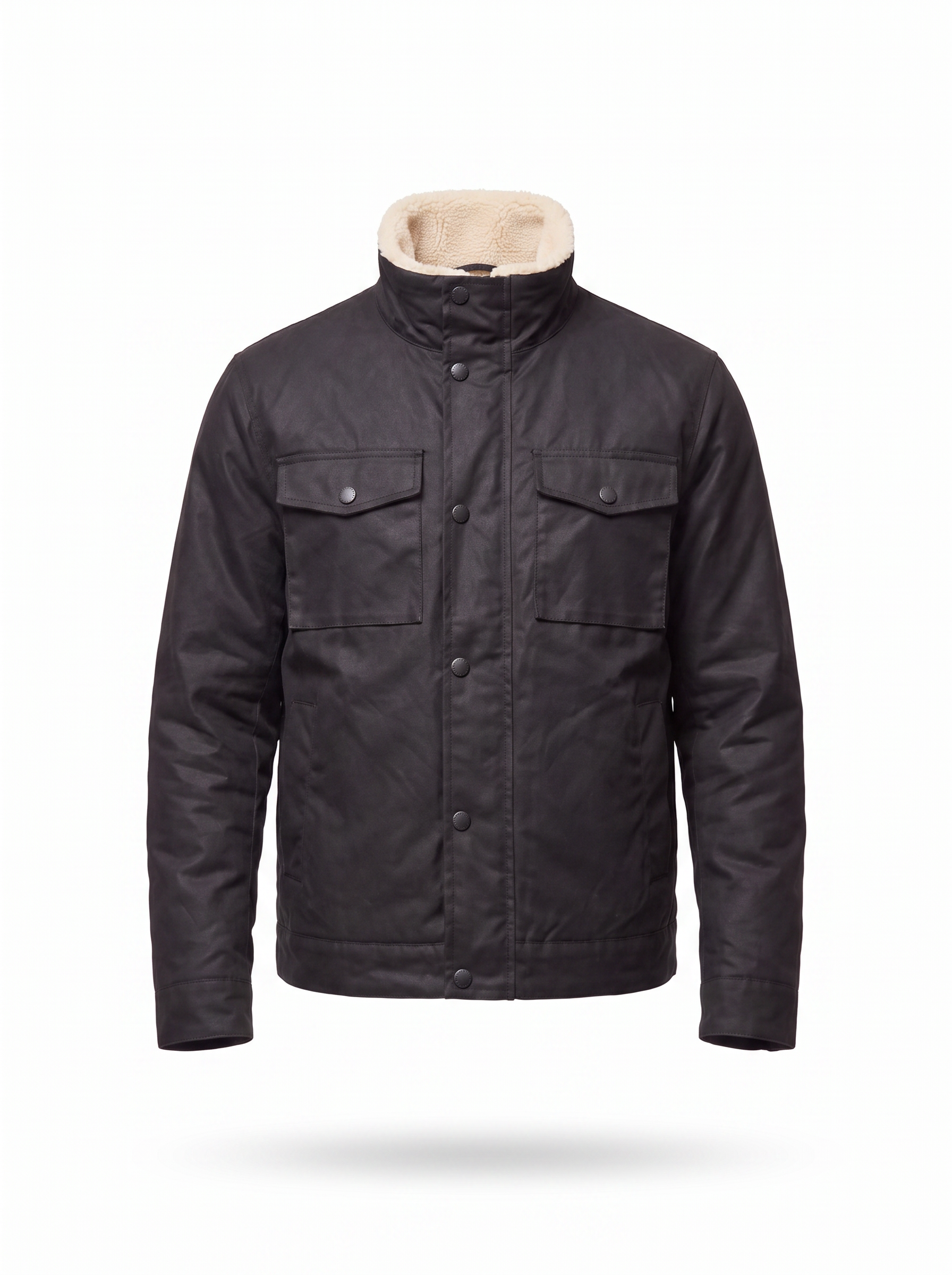 Waxed canvas jacket product shot on white background