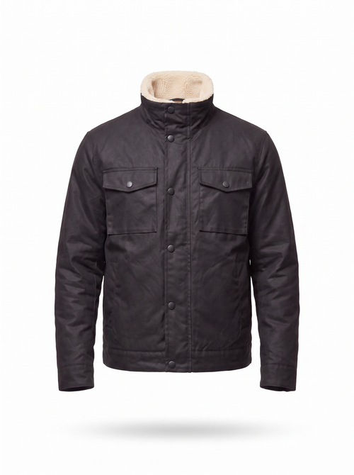 Waxed canvas jacket product shot on white background