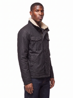 Waxed canvas jacket structured fit three quarter view