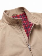 Harrington collar and plaid lining close up detail