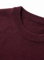 Burgundy sweater ribbed collar close up detail