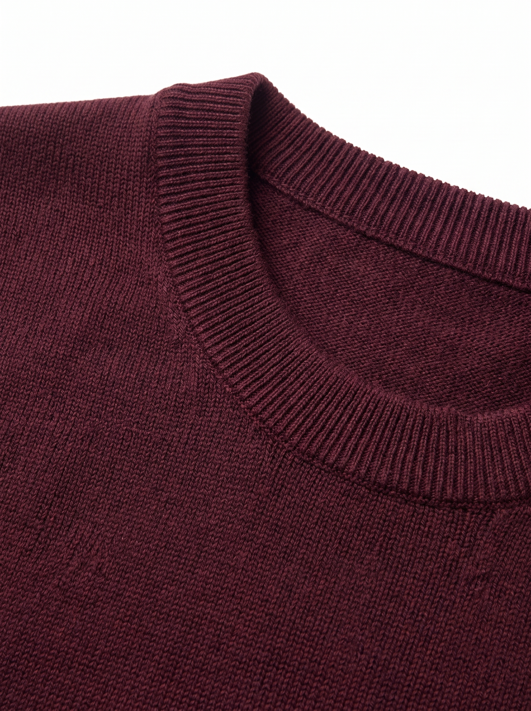 Burgundy sweater ribbed collar close up detail