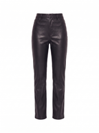 Black faux leather pants product shot on white background
