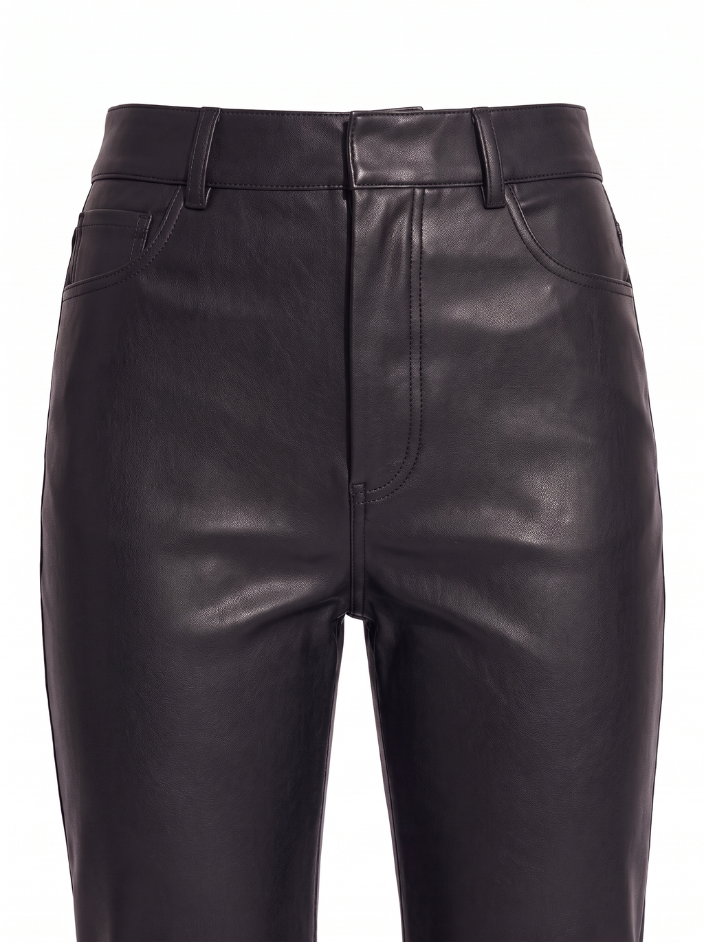 Faux leather pants waistband close up detail