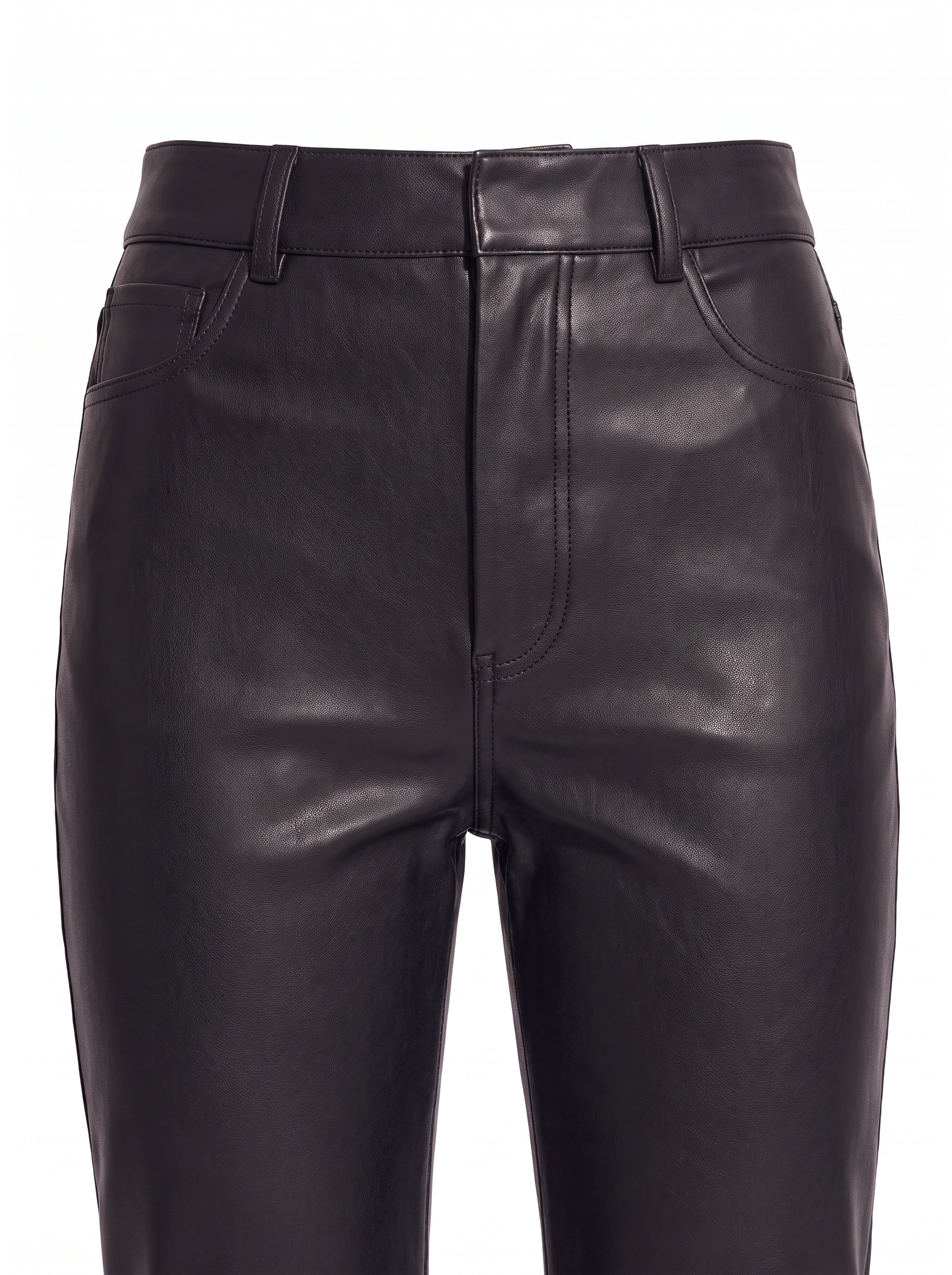 Faux leather pants waistband close up detail
