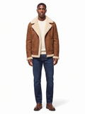 Brown shearling aviator jacket on model full body