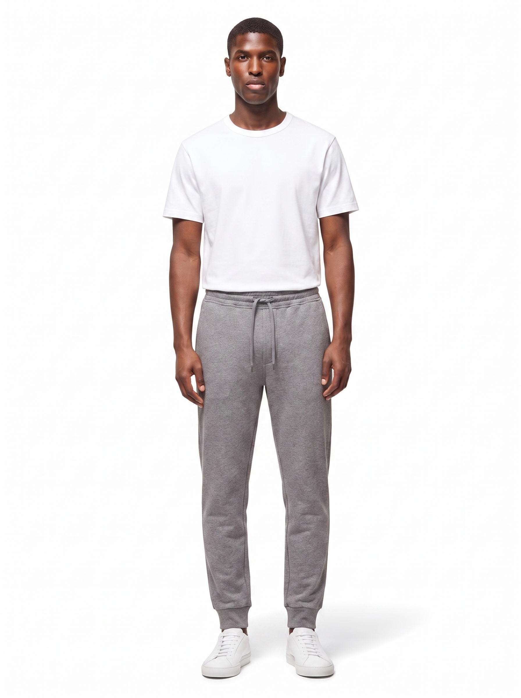 Heather grey sweatpants on model full body