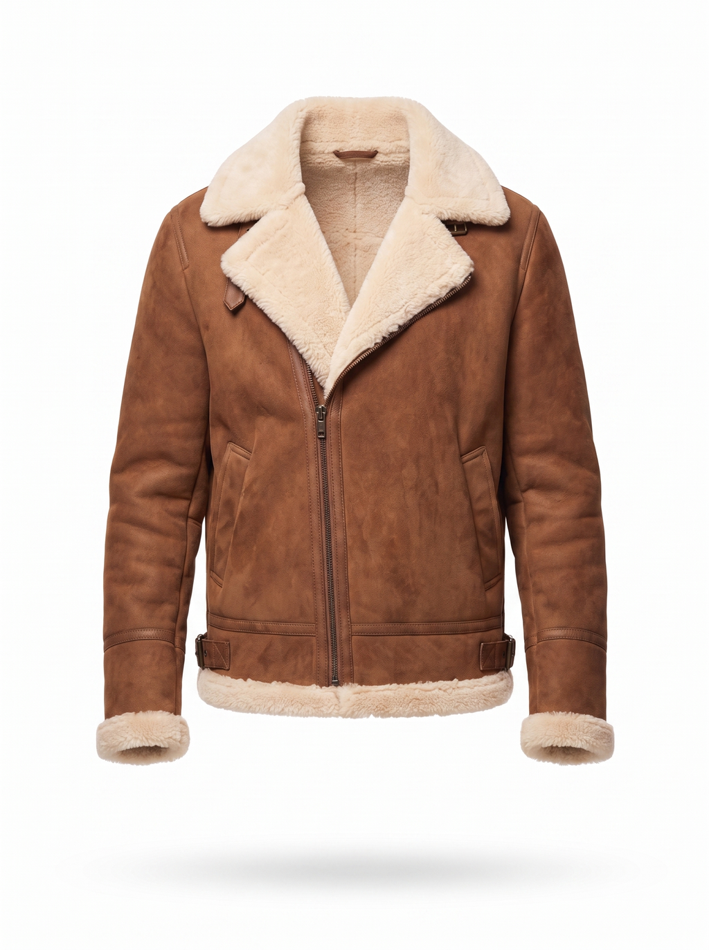 Shearling aviator jacket product packshot on white