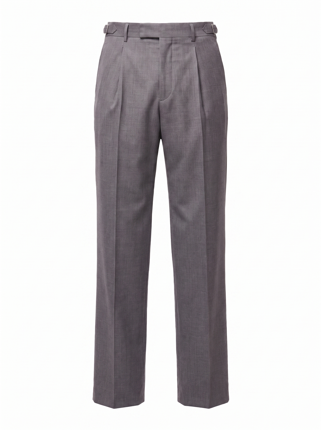 Grey pleated trousers product packshot on white