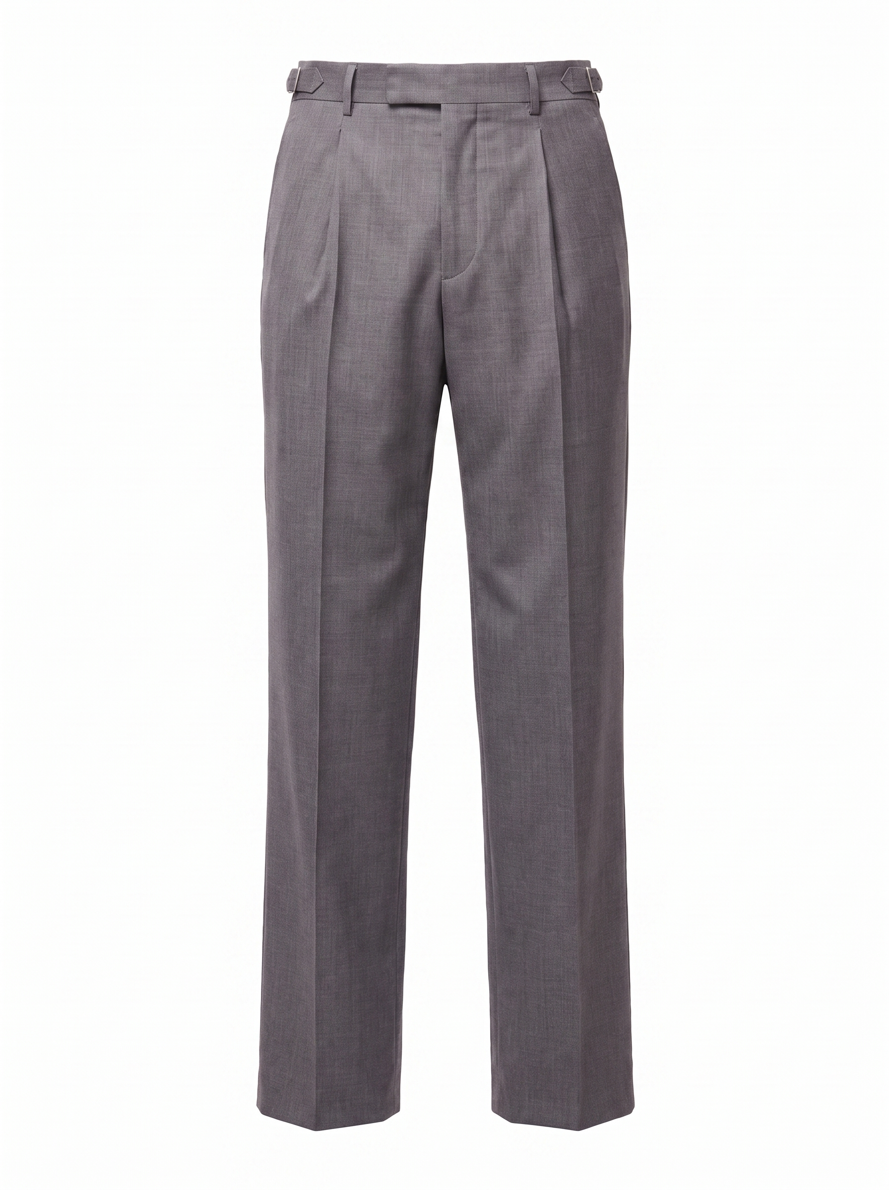 Grey pleated trousers product packshot on white