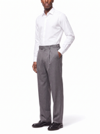Grey pleated trousers three quarter fit shot