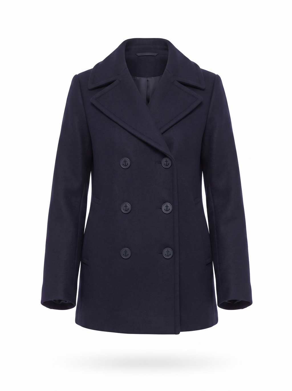 Navy pea coat product packshot on white
