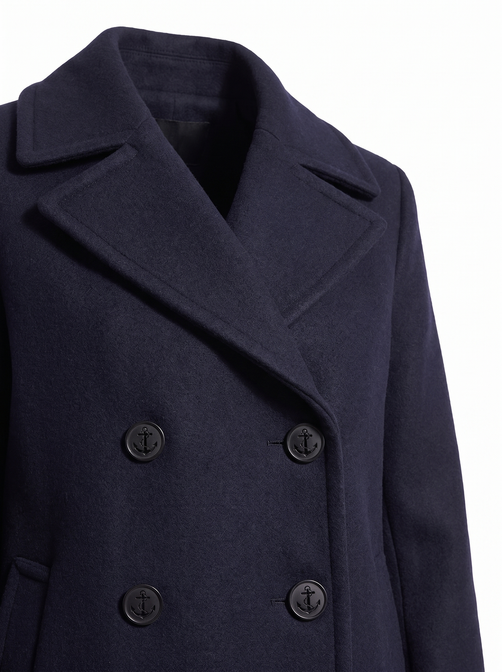 Lapel and anchor button detail close up