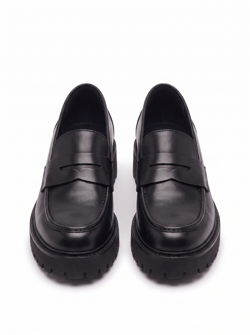 Black platform loafers product packshot on white