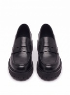 Black platform loafers product packshot on white