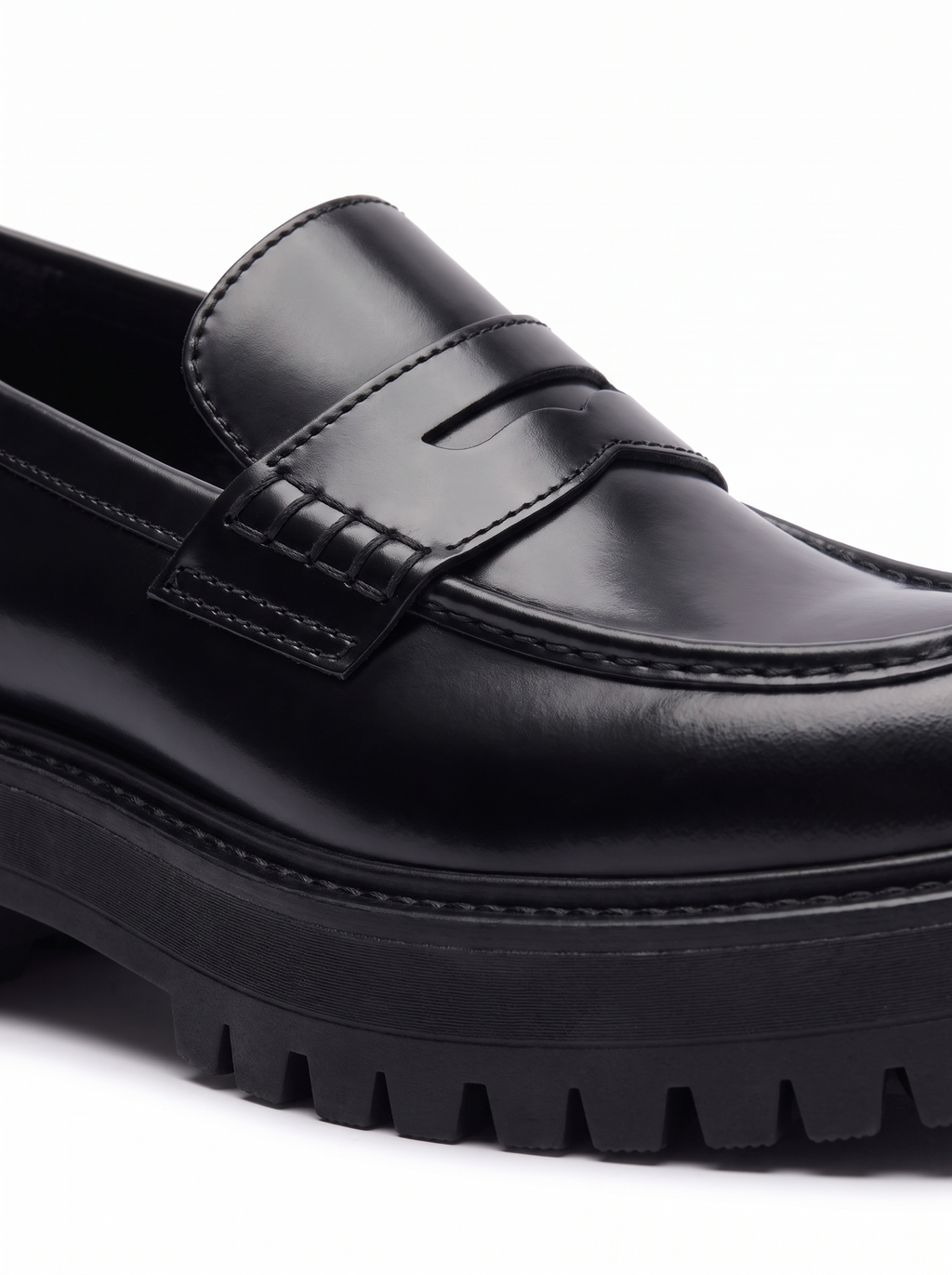Penny strap and lug sole detail close up