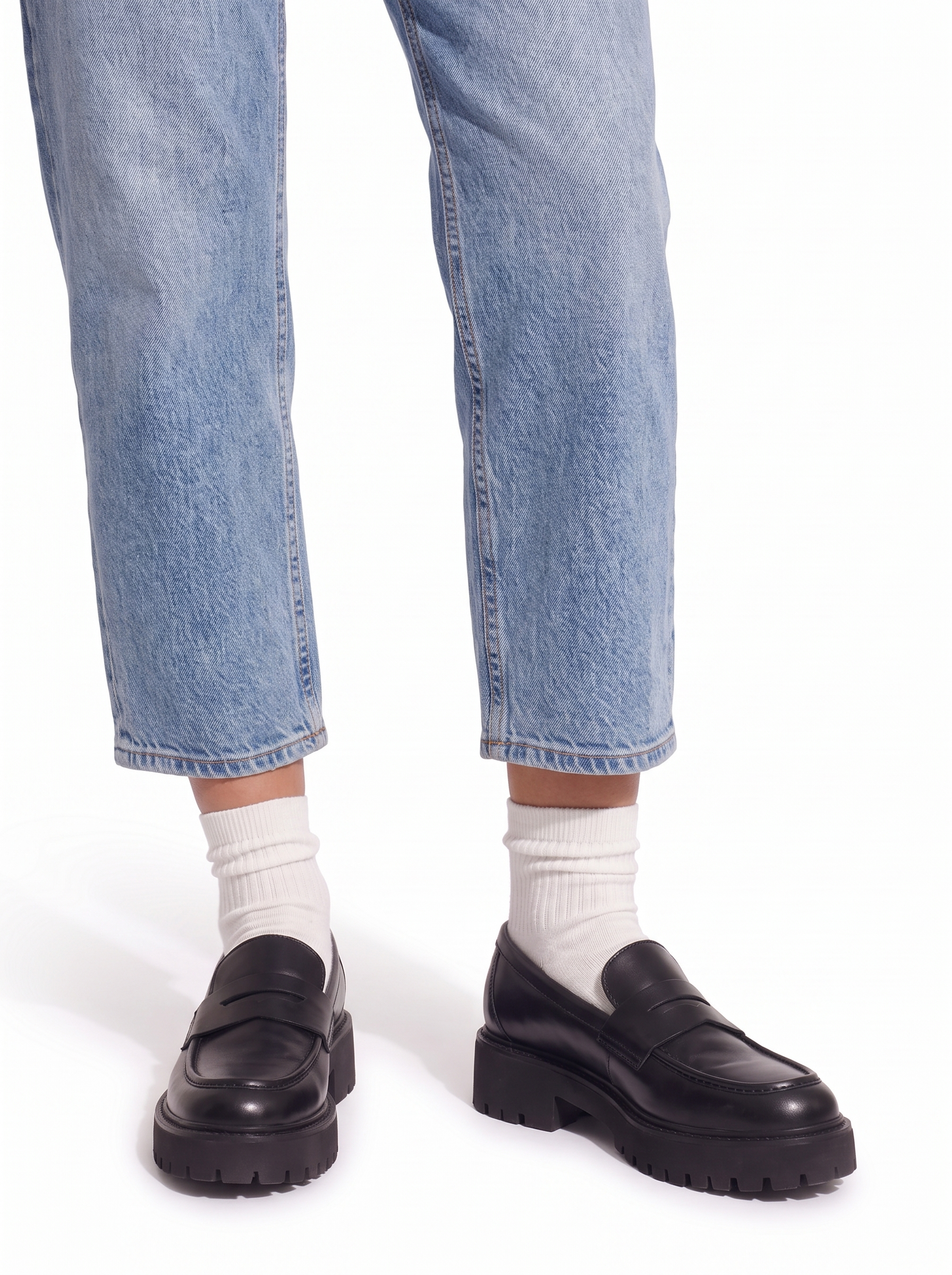 Platform loafers knees down fit shot