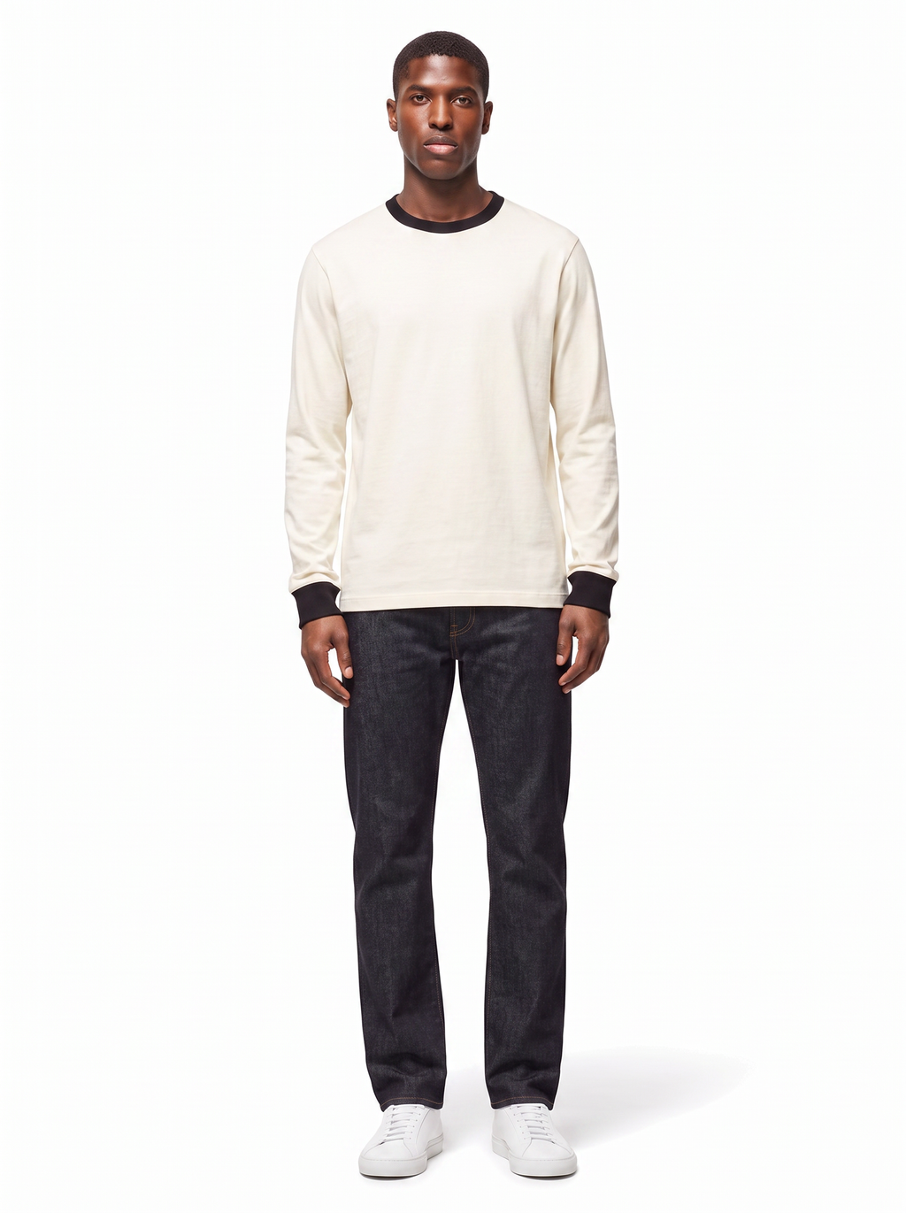 Cream ringer tee on model full body