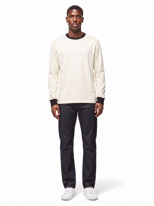 Cream ringer tee on model full body