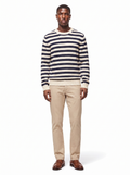 Navy striped sweater on model full body