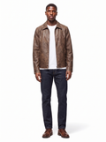 Vintage brown leather jacket on model full body