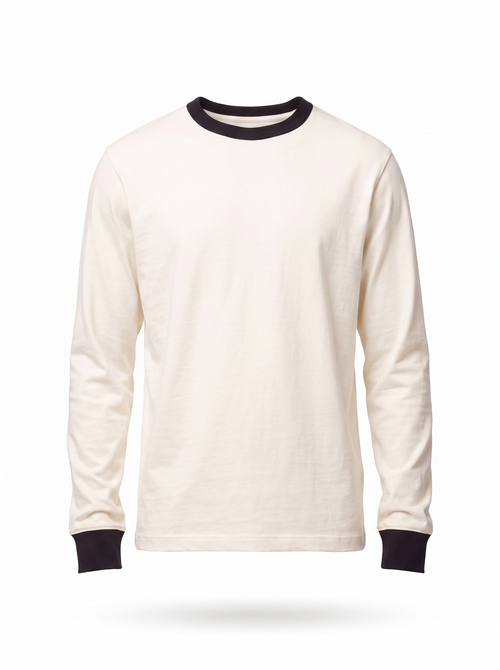 Cream ringer tee product packshot on white