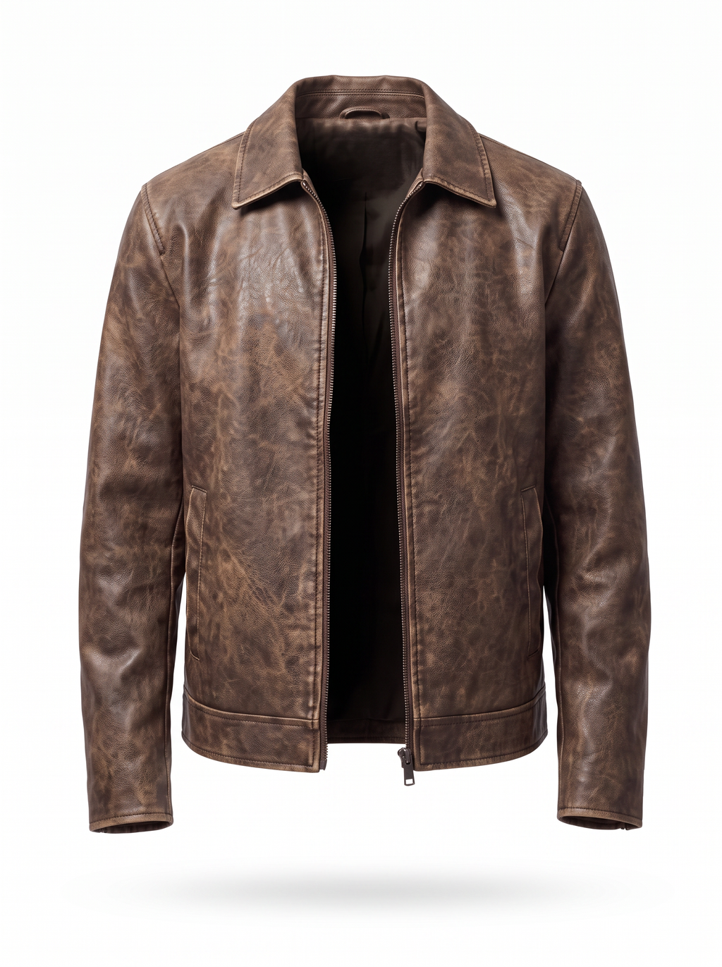 Vintage leather jacket product packshot on white