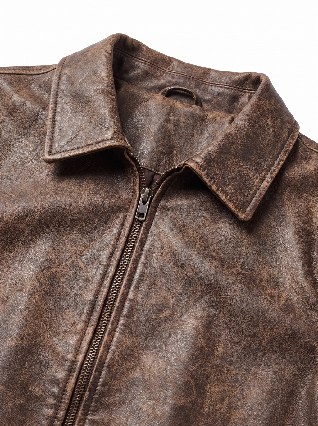 Zip and grain detail close up