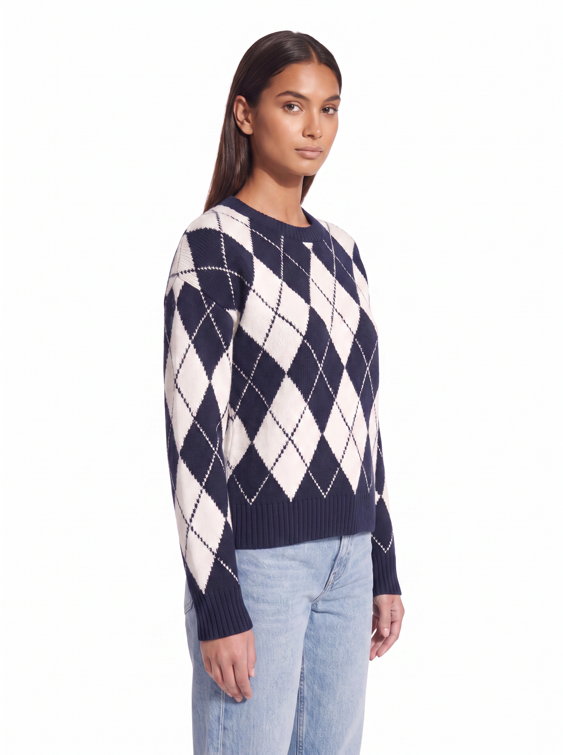Argyle sweater three quarter fit shot