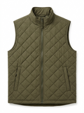 Olive quilted zip-up vest on white background