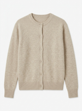 Oatmeal knit cardigan, front view on white background