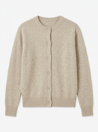 Oatmeal knit cardigan, front view on white background