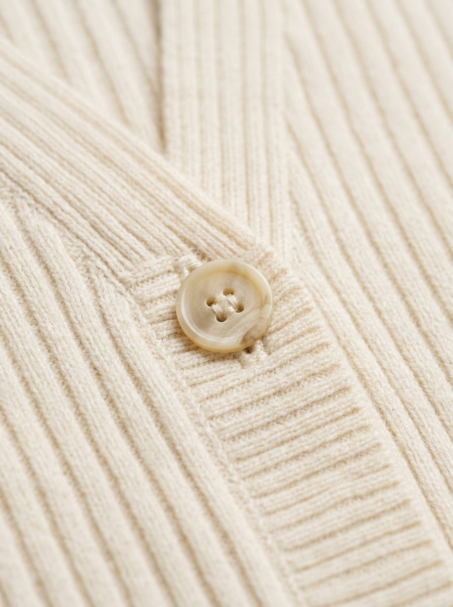 Rib texture and tonal button close up detail