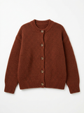 Chestnut chunky knit cardigan, front view on white background