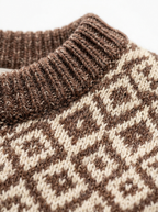 Jacquard diamond pattern and ribbed collar close up detail