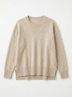 Oatmeal relaxed knit pullover, front view on white background