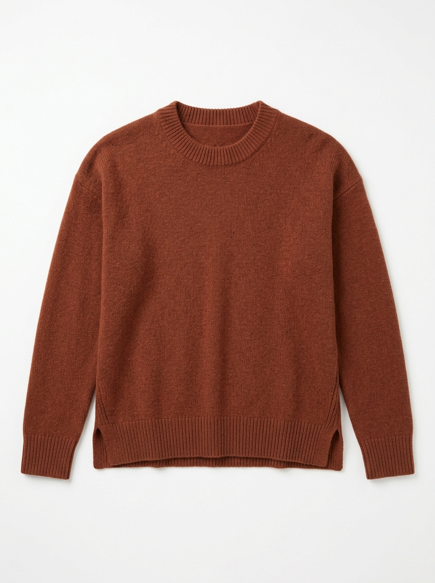 Chestnut relaxed knit pullover, front view on white background