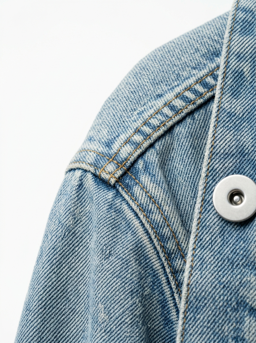 Drop shoulder seam and twill weave close up detail