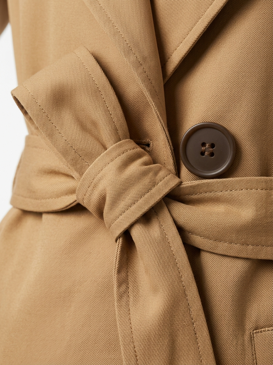 Belt knot and gabardine twill close up detail