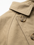 Raglan sleeve seam and horn button close up detail