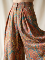 Paisley wide-leg trouser waist and drape close up