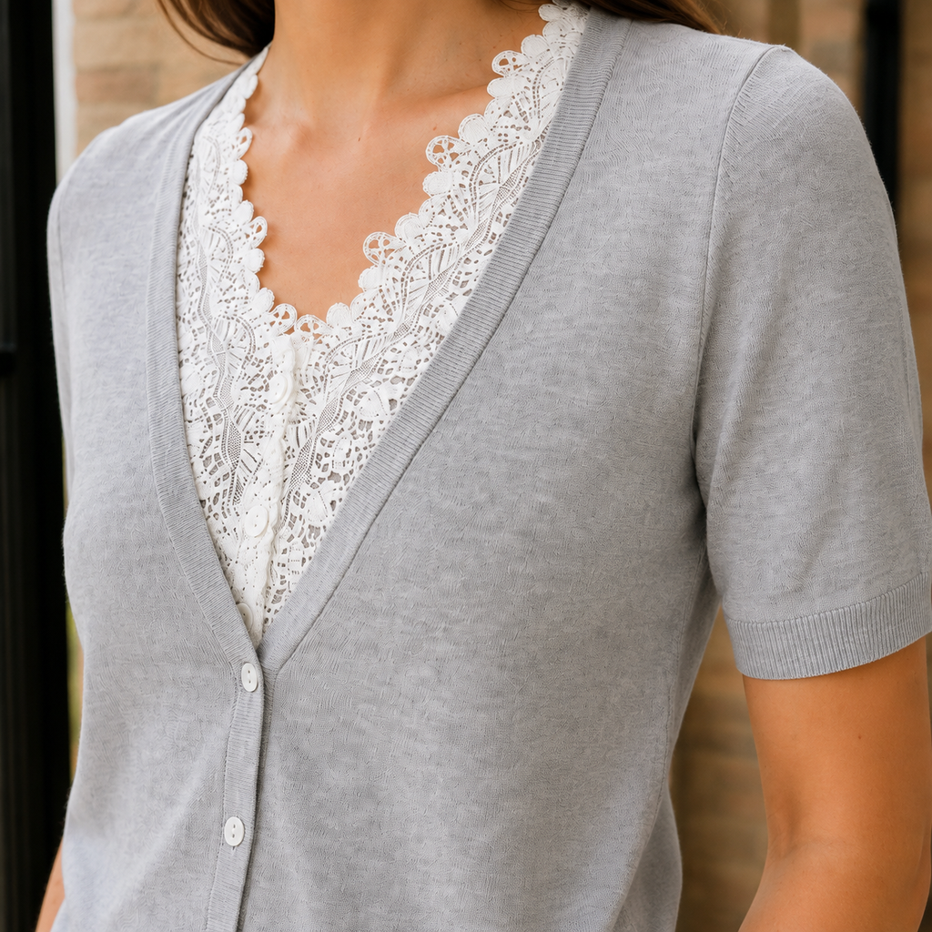 Lace trim sweater styled view