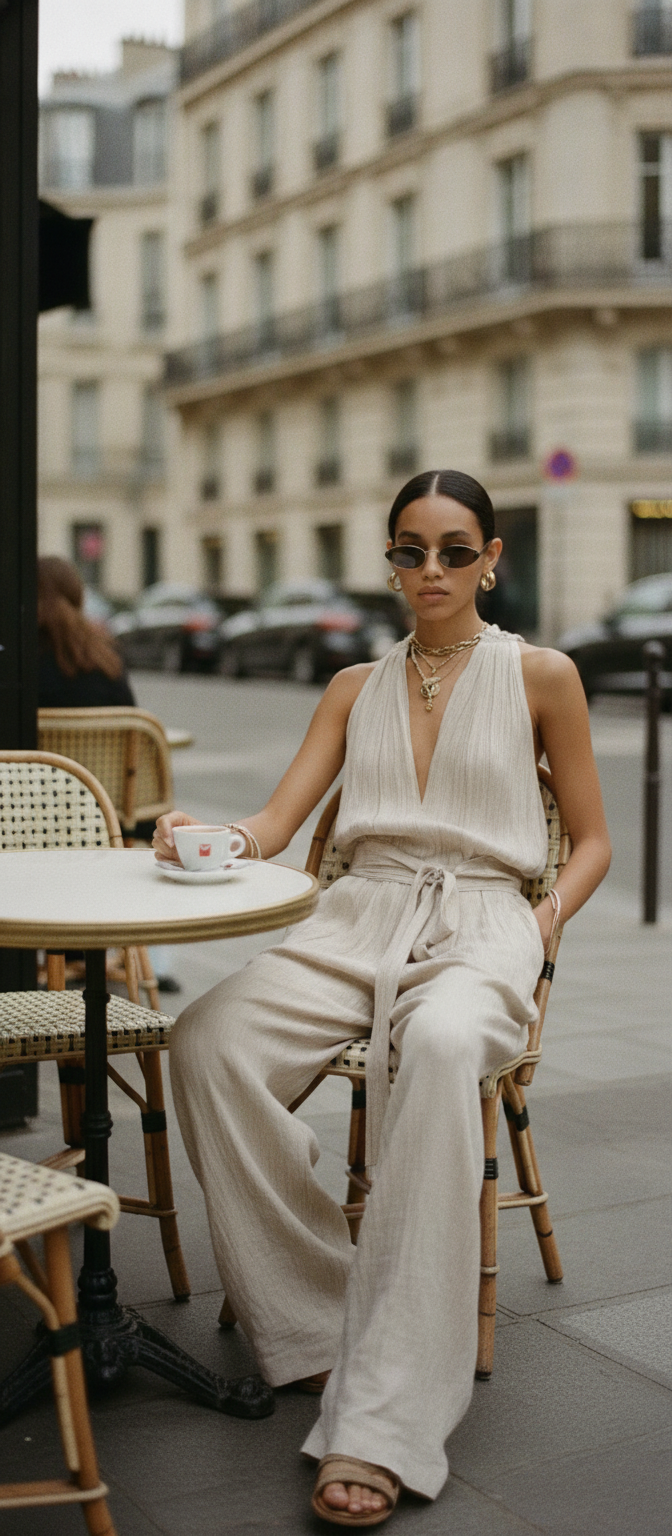 Women’s Linen Backless Lace-Up Jumpsuit – Loose Fit Summer Romper