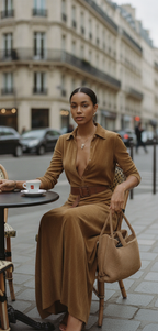 Women’s Faux Suede Lapel Belted Maxi Dress – Long Sleeve Formal