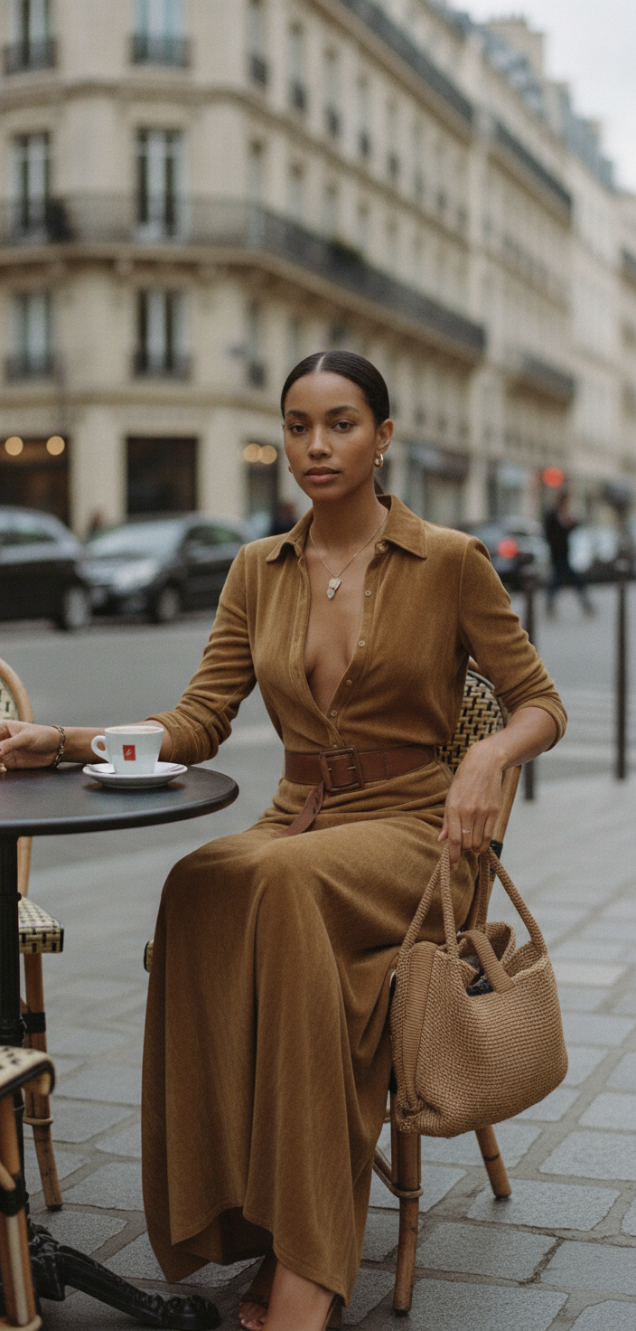 Women’s Faux Suede Lapel Belted Maxi Dress – Long Sleeve Formal