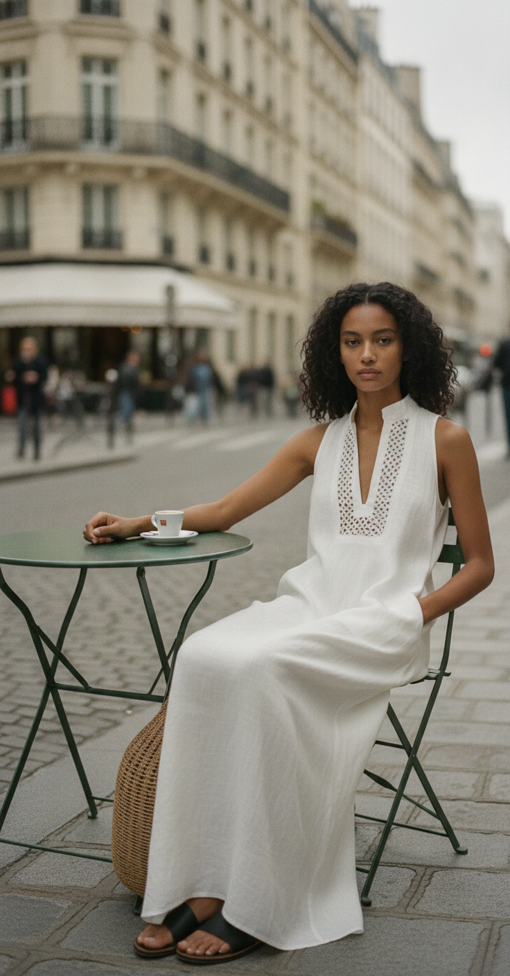 Women’s Minimalist Cutout Sleeveless Maxi Dress – Modern Lightweight Summer to Autumn