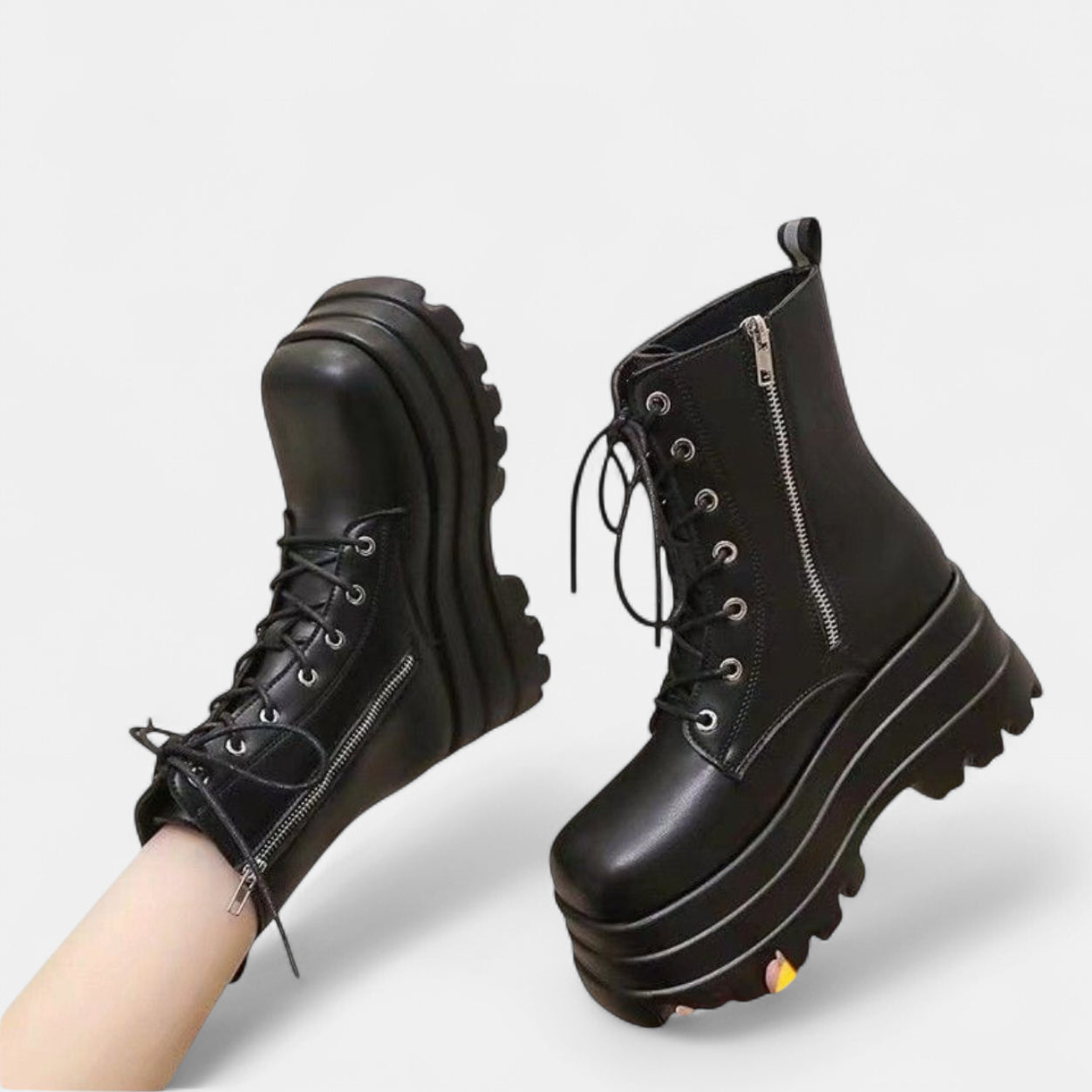 Black chunky platform lace up combat ankle boot