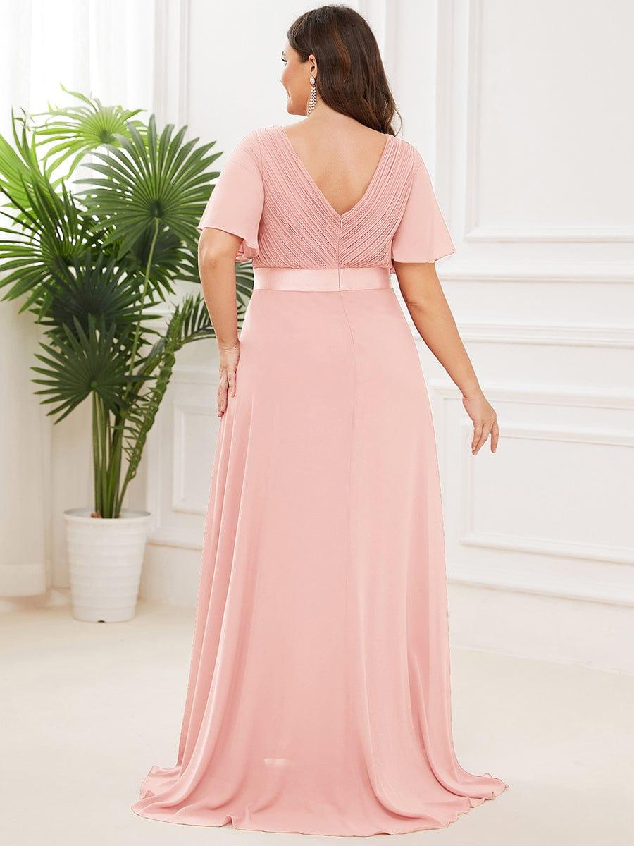 Plus Size Empire Waist Bridesmaid Dress with V Back and Short Sleeves